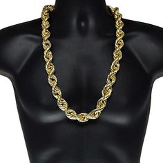 Huge hip hop rope chain, thick and chunky, old school retro 1980's celebrity rapper style, hollow dookie rope necklace for men. Beautiful 14k gold plated over hollow brass metal, for a brilliant mirror-like shine. Rope chain weighs 210 grams and is a super thick 20mm wide and 30" inches long, Stylish and secure spring ring clasp closure. Enjoy 100% FREE SHIPPING in the USA. Gold Rope Chain Jewelry For Streetwear, Cuban Link Rope Chain Necklace For Streetwear, Gold Rope Chain Jewelry, Streetwear Cuban Link Rope Chain Necklace, Huge Hips, Rapper Style, Light Jewelry, Rope Chain Necklace, Necklace For Men