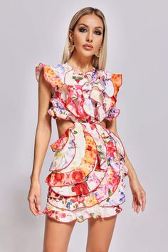 The Unyque Cutout Flounced Printed Mini Dress is a delightful blend of fashion-forward design and playful elegance. With its eye-catching print and flirty flounced hem, it's a celebration of individual style. The strategically placed cutouts add an alluring touch while maintaining a sense of chic sophistication. Pair the Unyque Cutout Flounced Printed Mini Dress with strappy sandals, espadrilles, or ankle boots for a relaxed and stylish look.  Fabric composition: 95% polyester, 5% spandex  Washing method: gently hand wash or dry clean or machine wash   Model wearing size S  Model Stats:Height - 68.5"/174cm Bust - 35"/89cm Hips -37.4"/95cm Waist- 25.2"/64cm  Colour may vary due to lighting on images.  Item runs true to the size chart and is cut to suit our size chart. Please refer to our si Dessert Outfit, Derby Day Fashion, Kentucky Derby Outfit, Derby Outfits, Derby Dress, Rush Dresses, Stylish Clothes For Women, Printed Mini Dress, Bandage Dress