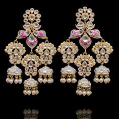 Captivating and full of radiance, our jewels will make your special day unforgettable! Beautiful earrings featuring a ravishing combination of kundan stones, pearl beads and colorful meenakari. Approximate earrings length is 3.5". Gold-plated on high-quality brass as base metal. Aalah Earrings (Grey & Pink) are in-stock & ready-to-ship. Delivery time frame for the Aalah Earrings (Ferozi & Pink) is 4-6 weeks. For custom or urgent requests, please contact support@alacouture.com. *Please Note: We u Chandeliers Earrings, Faux Stone, Jewelry Projects, Chandelier Earrings, Base Metal, Pearl Beads, Beautiful Earrings, Special Day, Gold Plate