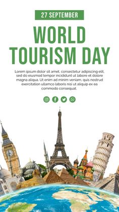 the world tourism day poster is shown with an image of the eiffel tower