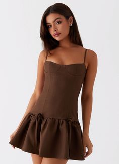 Running Late Mini Dress - Chocolate Hen Party Outfits, Chocolate Chocolate, Casual Summer Tops, Running Late, Dressy Tops, Brown Dress, Guest Outfit, Cutout Dress, Sheer Dress