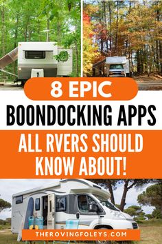 an rv with the text 8 epic boondocking apps all rvers should know about