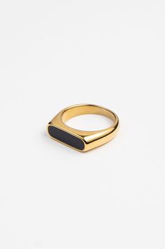 PRODUCT DETAILS Waterproof💧💧💧 Stainless Steel 18K Gold Hypoallergenic Nickel Free DESIGNER NOTE Introducing the black stone version of one of our favorites. This classic color combination is sure to match any outfit for any occasion. STYLE TIP: Stack this ring with the Chain Ring for a sophisticated look. Minimalist Onyx Rings For Formal Occasions, Minimalist Onyx Ring For Formal Occasions, Everyday Black Signet Ring With Polished Finish, Elegant Black Stainless Steel Rings, Elegant Stainless Steel Signet Ring, Minimalist Onyx Signet Ring For Formal Events, Minimalist Onyx Signet Ring For Formal Occasions, Black Minimalist Signet Ring For Everyday, Minimalist Black Rings For Formal Occasions