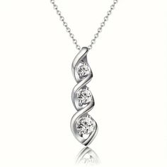 Brand New Women's Twisted White Gold Spiral Diamond Necklace 14k White Gold Plated Sterling Silver Genuine 2ct Lab Created Radiant Cut Diamonds Measurements: Length - Adjustable From 16" To 18" Pendant Size 1.35" X .4" Retail Price $300 Buy With Confidence From A Trusted Seller With A 99%+ Feedback Rating! *Also Available In Yellow Gold A0199 (Id-1413-) Elegant Three Stone Cubic Zirconia Necklace, Elegant Diamond White Three Stone Necklace, Elegant Sterling Silver Three Stone Necklace, Silver Three Stone Diamond Necklace In Fine Jewelry Style, Silver Three Stone Diamond Necklace, Elegant Sterling Silver Spiral Necklace, Elegant Spiral Sterling Silver Necklaces, Elegant Silver Spiral Necklace, Silver Three-stone Necklaces For Anniversary