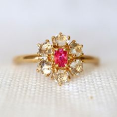 Neon Pink Spinel Halo Ring With Rose-cut Sapphire Pink Engagement Ring. Dainty Engagement Ring 14K Yellow Gold US 6.75 RTS - Etsy 14k Gold Birthstone Ring With Rose Cut Diamonds, Cluster Yellow Gold Ring With Rose Cut Diamonds, Classic Ruby Ring With Rose Cut Diamond Cluster, Gold Ruby Ring With 17 Jewels For Wedding, Oval Ruby Cluster Ring With Rose Cut Diamonds, Heirloom Gold Ruby Ring With Diamonds, Yellow Gold Flower Ring With Rose Cut Diamonds, Heirloom 14k Gold Flower Ring With Rose Cut Diamonds, Gold Ruby Ring With Rose Cut Diamonds, Fine Jewelry