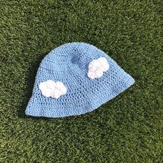 Cute crochet cloud bucket hat! - one size fits most - comfy, non-itchy material - light, breathable yarn - makes any outfit fun and unique 💖 Cute Crochet Hat For Vacation, Cute Crochet Hat For Vacation (one Size), Cute Crochet Vacation Hat, One Size, Blue Lightweight Casual Bucket Hat, Casual Lightweight Blue Bucket Hat, Cute Summer Crochet Yarn Hat, Cute Summer Crochet Beanie Hat, Blue Crochet Hat For Summer, Blue Crochet Hat One Size For Summer