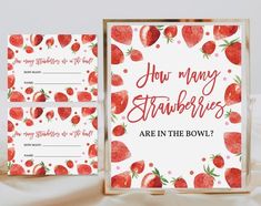 "How Many Strawberries Are In The Bowl Sign Strawberry Baby shower Game Printable Guessing Game Summer Editable Printable Download Bab181 Edit from home using Corjl.com. ★Please download the ticket as a PDF file with 6 cards on it and print it on letter size paper and cut it out★ ★Matching items★ https://www.etsy.com/shop/HoneydesignStore?search_query=Bab181 Try out this How Many Strawberries Are In The Bowl Sign and ticket DEMO. Copy and paste the URL below to demo: https://www.corjl.com/d/2BCM Strawberry Baby Shower Games, Strawberry Baby Shower Theme Decor, Summer Girl Baby Shower Ideas, Strawberry Baby Shower Invitations, Strawberry Theme Baby Shower Ideas, Baby Shower Strawberry Theme, Strawberry Baby Shower Ideas, Berry Baby Shower Ideas