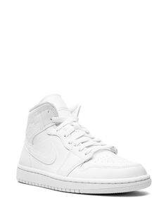 Jordan Air Jordan 1 Mid "Triple White 2022" Sneakers - Farfetch Jordan 1 Mid Triple White, 2022 Sneakers, Jordan Air 1 Mid, Jordan Wings, Jordan Air, Wings Logo, Round Logo, Heritage Fashion, Swoosh Logo