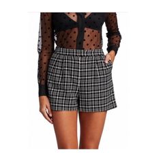 L’agence Emerie Plaid Shorts. Nwt. Size 2. Color- Black/White. Retail- $400 Waist (Laying Flat On 1 Side)- 13.5” Hips- 17” Inseem- 2” Length-13.5” Chic Shorts With Belt Loops, Chic Business Casual Shorts, Elegant Short Inseam Workwear Pants, Short-length Bottoms For Date Night And Fall, Short Length Bottoms For Date Night In Fall, Chic Fitted Shorts For Business Casual, Chic Short Bottoms For Date Night, Chic Short Length Workwear Bottoms, Chic Bottoms With Short Inseam For Date Night