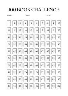 the 100 book challenge is shown with numbers in each row and one number on top