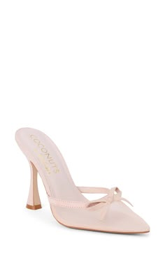 A dainty bow accentuates the pointy toe of this perfectly sophisticated and modern pump. 4 1/4" heel Textile upper/synthetic lining and sole Imported Short Pink Heels, Pink Kitten Heel, Graduation Heels College, Sims Heels Cc, Cute Kitten Heels, Graduation Shoe, Pink Bridesmaid Shoes, High Heel Shoes Stilettos, Baby Pink Heels