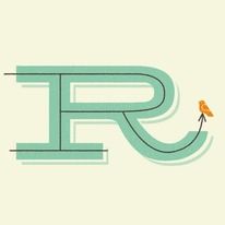 the letter r is drawn with a bird on it's tail and has an arrow in its mouth