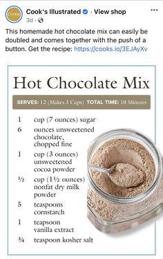 the recipe for hot chocolate mix in a jar