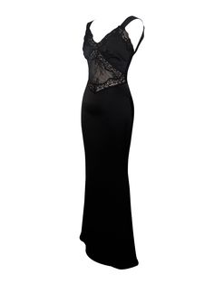 Say hello to Camila, a dreamy black satin and lace maxi slip dress designed for your special moments. This elegant piece boasts a slightly flared mermaid silhouette, with ruched satin straps that can be worn on or off the shoulder. The bodice features a flattering fit with ruched cups, and a sheer lace diamond-shaped panel at the center front. Intricate black lace trimming runs throughout the front of the bodice for an added touch of sophistication. The back showcases sheer lace panels at the ba Black Lace Trim Maxi Dress For Prom, Luxury Lace Trim Maxi Slip Dress, Black Lace Satin Slip Maxi Dress, Elegant Black Lace Trim Slip Dress, Luxury Black Lace Maxi Dress, Tie Dye Jumpsuit, Duchess Satin, Black Tie Affair, Maxi Slip Dress