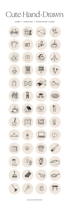 a large set of hand drawn furniture icons