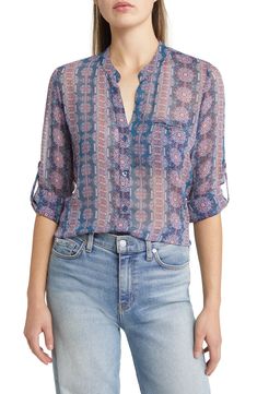 KUT from the Kloth Jasmine Top | Nordstrom Sheer Button-up Summer Shirt, Casual Sheer Button-up Blouse, Sheer Button-up Summer Blouse, Summer Sheer Button-up Blouse, Sheer Button-up Shirt For Spring, Casual Long Sleeve Sheer Blouse, Casual Long Sleeve Sheer Shirt, Trendy Summer Blouse With Placket, Casual Sheer Flowy Blouse