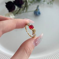 📌 Please Note: When adjusting the ring, please squeeze or expand the ring body slowly and gently. 💎 Materials: 14k Gold Electroplated - more durable than regular platings Cubic Zirconia Eco Resin 📐 Size: Adjustable Open Design - Size 5+ Red Open Flower Ring, Glassine Bags, Eco Resin, Contemporary Dresses, Rose Ring, Open Design, Green Item, Jewelry Pouch, Jewelry Gift Box