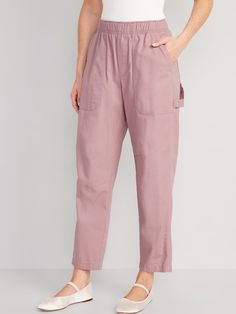 elastic waist faux fly front utility pockets back patch pockets hammer loop #745290 sits at belly button relaxed hip and thigh tapers at ankle regular inseam: 28" petite inseam: 26" tall inseam: 32" models wear sizes S (size 4), L (size 12), and XL ( Relaxed Fit Cargo Pants With Elastic Waistband For Work, Elevated Casual Solid Pull-on Bottoms, Utility Pants With Elastic Waistband And Relaxed Fit, Cargo Pants With Elastic Waistband And Loose Fit, Loosely Fitted Straight Leg Work Pants With Elastic Waistband, Relaxed Fit High-waisted Utility Pants, Versatile Bottoms With Side Pockets For Casual Wear, Versatile Bottoms With Side Pockets For Elevated Casual, Relaxed Fit Straight Leg Cargo Pants With Elastic Waistband