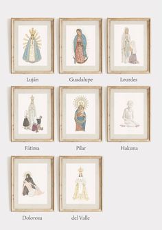 Virgen de Luja, Guadaluoe, Lourdes, Fatima, Pilar, Hakuna, Dolores, Valle Wedding Presents, Virgin Of Guadalupe, Hail Mary, Jesus Art, Mercado Global, Christmas Illustration, Catholic Church, Virgin Mary, Sacramento