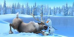 an animated image of a reindeer and a snowman