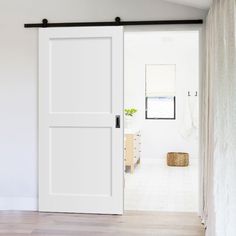 Wood 2 Panel Barn Door Shaker Barn Door, Panel Barn Door, Barn Sliding Doors, French Double Doors, White Barn Door, Double Doors Interior, Door Options, Interior Barn Door, Custom Barn Doors