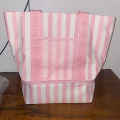 Nwt Victorias Secret Pink/White Stripe Beach/Lunch Bag Brand New Only Opened To Take Photos Mesh Pocket On The Front Open Beach Bag On Top Of A Lunch Bag/Cold Bag White Large Capacity Bucket Beach Bag, Victoria's Secret White Bag For Beach, Victoria's Secret White Beach Bag, Casual White Lunch Bag For Travel, Rectangular White Lunch Bag For Travel, Victoria's Secret Pink Bags For Vacation, Victoria's Secret Beach Bag For Summer, White Weekend Shoulder Bag, White Shoulder Bag For Weekend