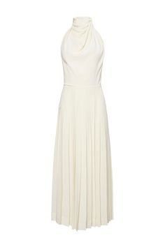 The 'Nathalie' dress is crafted from fluid crepe with a sleeveless cowl neck inspired by a scarf, covered back and a pleated, A-line skirt. The intersection of elegance and poshness. Brand Collection, Knitwear Tops, Handbag Shoes, Favorite Dress, A Line Skirt, Skirt Pants, Evening Wear, Jacket Tops, Cowl Neck