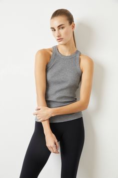 WSLY The Rivington Ribbed Tank – BANDIER Everyday Medium Support Tank Top, Compressive Tank Top For Everyday Wear, Fitted Racerback Tank Top For Layering, High Stretch Seamless Tank Top For Everyday, Fitted Seamless Tank Top For Everyday, Gray Fitted Tops With Tank Straps, Stretch Racerback Tank Top For Layering, Fitted Athleisure Tank Top For Everyday, Fitted Tank Top For Everyday Athleisure