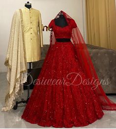 Made to Order/Measurement/Custom Order Lehenga - Color : Red - Fabric : Embroidered Georgette - Fully flared paneled lehenga - Embroidered  Blouse -  Net Dupatta with Border - Drawstring closure with Tassels - - It can be customize in any design or size  PLEASE NOTE: BUYERS ARE RESPONSIBLE FOR ANY CUSTOMS AND IMPORT TAXES THAT MAY APPLY. This is a made to order product. If you opt for 'Made To Measurement Option', we will provide a measurement template and you can share the measurements likewise. If you want to opt for 'Standard Size', Please refer to the size chart provided in the listing. Shipping: Standard Shipping is done by DHL ecommerce and it mostly takes 2 to 3 weeks to deliver after dispatch. Express Shipping is done by DHL express and it mostly delivers within a week after dispat Red Gown For Reception And Navratri, Red Gown For Navratri Reception, Red Gown For Reception At Navratri, Red Floor-length Sets For Reception, Red Wedding Sets For Navratri, Designer Red Fitted Sharara, Fitted Red Dupatta With Resham Embroidery, Red Fitted Designer Sharara, Red Dupatta With Resham Embroidery