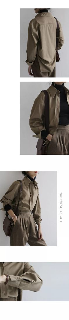 Women Vintage Coffee Blouse Korean Style JKP4807 Fall Office Lady Outerwear With Pockets, Fall Workwear Top, Fall Outerwear With Pockets For Office, Khaki Collared Tops For Winter, Khaki Collared Winter Tops, Brown Puff Sleeve Blouse For Fall, Brown Long Sleeve Office Top, Winter Khaki Tops With Lapel Collar, Brown Puff Sleeve Tops For Fall