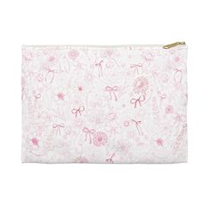 The perfect pink bow pouch! This case makes the perfect gift for friends and family! Our flat pouches vary from small to large and can be used for pretty much anything. They make excellent pencil cases and cosmetic travel bags. They are constructed from a durable material with a zipper closure.  .: 100% Polyester .: Flat corners .: Non-woven white or black interior laminate .: Multiple sizes .: Assembled in the USA from globally sourced parts Feminine Pink Rectangular Pouch, Pink Rectangular Feminine Pouch, Feminine Pink Zipper Pouch Cosmetic Bag, Feminine Pink Bag With Zipper Pouch, Pink Zipper Pouch Pencil Case For Personal Use, Rectangular Pink Pouch For Personal Use, Cute Pink Zipper Cosmetic Bag, Cute Pink Pouch Pencil Case, Cute Pink Cosmetic Bag With Zipper