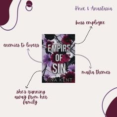 the cover of empire of sin by aria kent, with an image of flowers on it