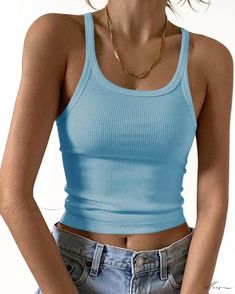 Elluis - An Essential Wardrobe Revitalizer: Sleek and Stylish Ribbed Crop Top for Flawless Layering Essential Wardrobe, Ribbed Crop Top, Wardrobe Essentials, Workout Clothes, Layering, Shoulder Strap, Crop Top, Slim Fit, Sleek