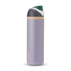 thermos stainless steel vacuum cup in lila and gold is shown on a white background