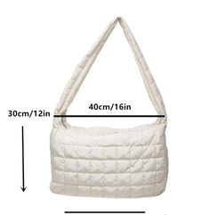 Quilted Puffer Shoulder Tote Bag - white- Full Zip Closure- Lined Body- Two External Side Zip Pockets - One Inner Zip Pocket- Strap Drop 25" L- Approximately 16" W x 12" H **IN STOCK White Tote Baguette Bag For Shopping, White Baguette Tote Bag For Shopping, White Large Capacity Baguette Bag For Travel, White Satchel Baguette Bag For Travel, Large Capacity White Baguette Bag For Travel, White Baguette Satchel Bag For Travel, White Baguette Tote Bag For Errands, Casual White Baguette Bag With Large Capacity, White Crossbody Baguette Bag For Shopping