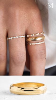 A versatile stacking ring, the Half Round Band is a wide band of solid 14k gold, available in yellow, rose, or white gold. Pair it with dainty diamond bands for a gorgeous look! See more ring stacks at melaniecasey.com. Minimalist 14k Gold Eternity Band With Vvs Clarity, Minimalist Diamond Stackable Bands, Minimalist Stackable Diamond Bands, Minimalist Open Band Jewelry With Brilliant Cut, Minimalist Diamond Eternity Band For Everyday, Timeless Stackable 14k Gold Wedding Rings, Minimalist Jewelry With Brilliant Cut Open Band, Diamond Minimalist Everyday Eternity Band, Timeless 14k Gold Stackable Wedding Rings