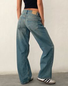 Motel Rocks Vintage Blue Green Jeans, Cute Womens Jeans, Mid Rise Loose Jeans, Low Rise Jeans Women, Low Rise Parallel Jeans, Low Waisted Straight Leg Jeans, Motel Rocks Low Rise Jeans, Perfect Fitting Jeans, 90s Jeans Women