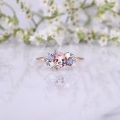 Dainty oval morganite engagement ring rose gold alexandrite cluster ring birthday ring custom promise ring gift for her personalized jewelry Link to the Moss Agate Engagement ring https://www.etsy.com/listing/1272056332/vintage-moss-agate-engagement-ring Aquamarine engagement ring https://www.etsy.com/listing/1344450513/aquamarine-engagement-ring Blue Green Sapphire engagement ring https://www.etsy.com/listing/1259694911/unique-blue-green-sapphire-engagement RING DETAILS METAL: available in 10K, Gemstone Cluster Ring, Non Diamond Engagement Rings Gemstone, Oval Morganite Engagement Ring Rose Gold, Wedding Rings Alexandrite, Custom Promise Ring, Blue Green Sapphire Engagement Ring, Morganite Engagement Rings, Engagement Rings Rose Gold, Engagement Rings Rose