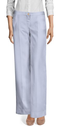 The trousers of this elegant suit stay wide all the way to the bottom. Whether it's a wedding, special occasion or even at any business-casual event, this sky blue wide leg suit is a great option. Cut and tailored from Technical fabric specifically with women in mind, this elegant relaxed fit sky blue suit makes you look trendy and classy. Polyester-Rayon keeps the medium rise waistline smooth and the wide legs crisp on these retro-inspired everyday trousers.  At sumissura every single suit is m Wide Leg White Linen Pants, Ivory Suit, Custom Dress Shirts, White Wide Leg Pants, Wide Leg Pant Suit, Business Skirt, Everyday Pants, White Herringbone, White Tuxedo