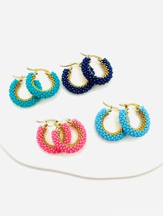 - Stainless steel hoop hand-beaded earrings  - Menthol, turquoise, pink, royal blue huggies earrings - The diameter of earrings is 2,5 cm (0,98 inches) - Miyuki seed beads, high quality 24K gold plated Miyuki seed beads - Colors may appear slightly different on screen due to differences in resolution, brightness, and contrast - For more jewelry visit my shop, follow the link https://www.etsy.com/shop/JewelryByIlze?ref=shop-header-name&listing_id=1608400412&from_page=listing JEWELRY CARE - Don't Hoop Earrings Handmade, Earrings Minimalist, Beaded Hoop Earrings, Beaded Hoops, Huggie Earrings, Keep Jewelry, Jewelry Earrings Hoops, Minimalist Earrings, Huggies Earrings