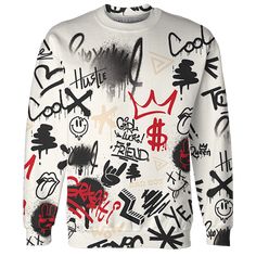 Jumman-Jack-University-Red-Sweatshirt-Match-Graffiti-King-3D-Doodle-Style Winter White Sweatshirt With Graffiti Print, White Long Sleeve Sweatshirt With Graffiti Print, Winter Graffiti Print Relaxed Fit Sweatshirt, White Graffiti Print Top For Fall, Red Long Sleeve Casual Sublimation Design, Casual Red Long Sleeve Sublimation Design, Urban Graffiti Print Tops For Fall, Urban Graffiti Print Top For Fall, Red Graffiti Print Crew Neck Tops