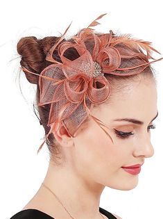 Fascinatoren Hüte Kopfschmuck Tüll Hochzeit Pferderennen Damentag Melbourne-Cup Vintage-Stil Elegant und luxuriös Mit Feder Blume Kopfschmuck Kopfbedeckung 2024 - $36.99 Kentucky Derby Cocktails, Retro Bridal, Feather Headpiece, Yellow Violet, Melbourne Cup, Elegant Hats, Pink Pearl, Orange Gold, Kentucky Derby