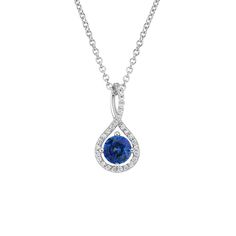 Sapphire Pavé Twist Pendant - 18K White Gold. Shimmering pavé diamonds in lustrous white gold form a sculptural twist around a serene blue sapphire in this glamorous pendant (1/10 total carat weight). Elegant Blue Diamond Pendant Necklace, Timeless Blue Jewelry With Diamond Accents, Formal Blue Diamond Gemstone Necklace, Formal Blue Gemstone Diamond Necklace, Fine Jewelry Sapphire Teardrop Pendant, Sapphire Teardrop Pendant Fine Jewelry, Blue Diamond Briolette Necklace, Dazzling Sapphire Necklace For Formal Occasions, Blue Diamond Cut Necklace For Anniversary