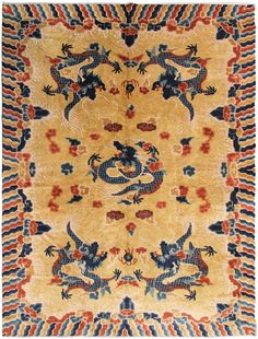 "Black Friday Sale ! Accepting offers https://antiquerugsource.etsy.com ~WELCOME TO ANTIQUE RUG SOURCE!  ~Your #1 Source for handmade Antique Rugs & Tapestries at great prices, curated by industry experts ~6th Generation antique rug shop with 48+ years of experience working with designers, private clients, dealers, and really anyone looking for a unique antique rug at a great price. ~Please message us with any questions!- We love communicating with you!  ~We offer free design consultations- Message us! We will find you the best rug for your space. ~Don't see the rug you're looking for? Let us know! Description: Antique Chinese Rug Ningshia Rare 5 Paw Dragon 1920 6'4\" x 9' 6x9 193x274cm \" This incredible rare Antique piece is a fine example of the art of ancient  Chinese. It has a magnifi Asian Rugs, Chinese Rug, Art Deco Rug, Happy Fourth Of July, Rug Shop, Caucasian Rug, Unique Antiques, Dragon Design, Chinese Antiques