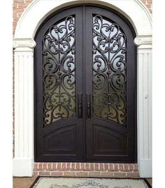 IWD Handmade Wrought Iron Double Entry Door CID-013 Noble Grille Design Arched Top Arched Kickplate Wrought Iron Entry Doors, Wrought Iron Front Door, Iron Front Door, Iron Entry Doors, Iron Door Design, Tuscan Design, Double Entry Doors, Door Entryway, Wrought Iron Doors