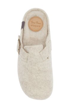 A soft wool-blend footbed enhances the everyday comfort of a clog slipper grounded by a sturdy rubber sole. Adjustable strap with buckle closure Wool and polyester upper and lining/rubber sole Made in Spain Comfortable Slip-on Slippers With Buckle Closure, Comfortable Flat Clogs With Buckle Closure, Beige Slippers With Leather Footbed And Round Toe, Comfortable Beige Clogs With Textured Footbed, Beige Leather Footbed Slippers With Round Toe, Wool Clogs With Cushioned Footbed And Round Toe, Winter Slip-on Clogs With Buckle Closure, Winter Buckle Closure Slip-on Clogs, Beige Comfortable Clogs With Cushioned Footbed