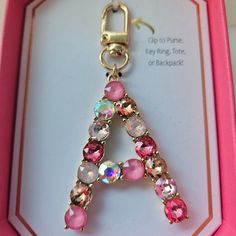 "A" Keyfob Purse Backpack Charm L: 3.5' W: 1.5' Pink School Bag With Keychain, Bracelets Business, Backpack Charms, Key Purse, Purse Backpack, Backpack Charm, Purse Charms, Key Fobs, Backpack Purse