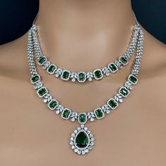 Green CZ diamond Layered bridal necklace, American Diamond wedding necklace, Cz jewelry, Indian, Pakistani, Punjabi wedding jewelry Cubic Zirconia 2 Line Necklace With Rhodium Plating Regular Size And Adjustable with rhodium finish Ships from California, USA Delivery in 2-5 business days in the USA. Other colors can be found here https://www.etsy.com/listing/1423097794/sapphire-cz-diamond-bridal-necklace?ref=listings_manager_grid https://www.etsy.com/listing/1423095388/emerald-cz-diamond-bridal-necklace?ref=listings_manager_grid Color, shades, and texture displayed may slightly vary from the actual product due to digital image limitations. We request you consider these minor variations. Please expect the possibility of some slight imperfections when buying handmade jewelry. Please let me k Wedding Diamond Necklace With Jewels In Cubic Zirconia, Wedding Diamond Necklace With Cubic Zirconia, Wedding Cubic Zirconia Diamond Necklace, Diamond White Cubic Zirconia Bridal Necklace With Jewels, Diamond White Bridal Necklace With Cubic Zirconia, Green Crystal Rhinestone Necklace For Wedding, Anniversary Emerald Necklace With Cubic Zirconia Jewels, Fine Jewelry Bridal Necklace With Crystals And Jewels, Diamond Jeweled Bridal Necklace For Wedding