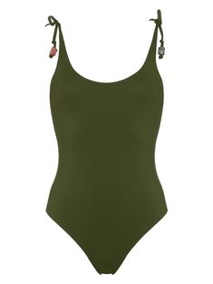 moss green stretch-design tie-fastening straps bead embellishment scoop neck scoop back classic bottoms Be mindful to try on swimwear over your own garments. Beach Swimwear With Tie Back And Tank Straps, Fitted Olive Swimwear For Summer, Green Scoop Neck Swimwear For Beach Season, Green Scoop Neck Swimwear For Vacation, Green Summer Swimwear With Scoop Neck, Green Scoop Neck Swimwear For Pool, Green Spaghetti Strap Swimwear, Green Scoop Neck Summer Swimwear, Luxury Green Tie-side Swimwear