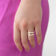 Our white Enamel Ring is the perfect addition to your stack. Simple, clean pretty white enamel band ring. *GOLD VERMEIL* Won't tarnish! Nickel and Lead free - NO allergic reactions! Ring sizes 5 through 9 available. Rings sold as individuals if you would like multiple please select from drop down menu. * S I Z E: - 3mm WIDE, 1mm THICK. * ＤＥＴＡＩＬＳ: - 925 Sterling Silver base plated with THICK 18k gold. - Ships next business day - Made in Oakville, ON. * C A R E: - remove when swimming, showering o White Open Ring With Enamel, White Enamel Open Ring, White Enamel Stackable Ring, White Stackable Enamel Ring, White Enamel Open Ring For Anniversary, White Stackable Enamel Jewelry, Adjustable White Enamel Ring, Elegant White Hypoallergenic Stackable Rings, White Stackable Anniversary Rings